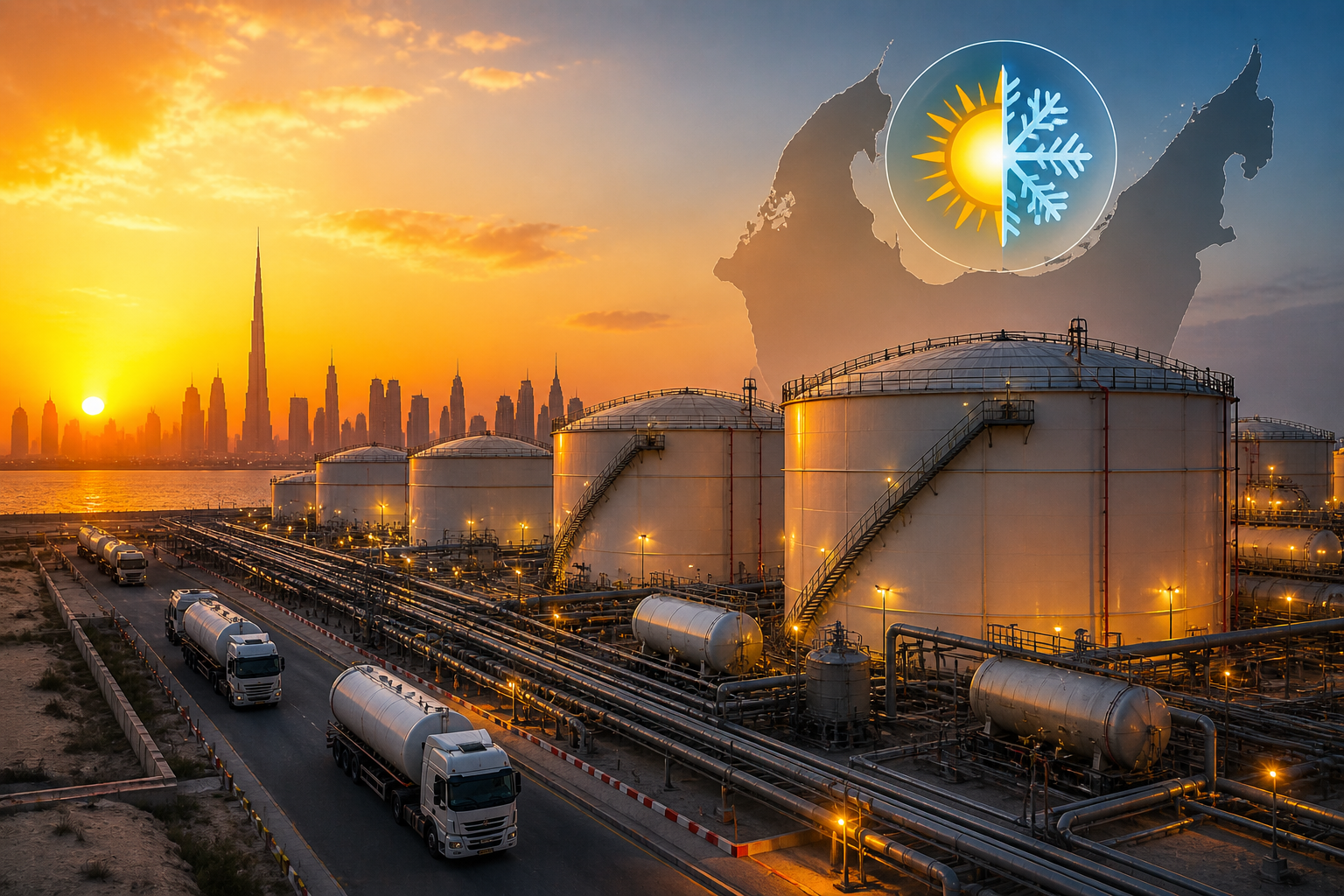High-temperature fuel storage tanks in UAE desert environment