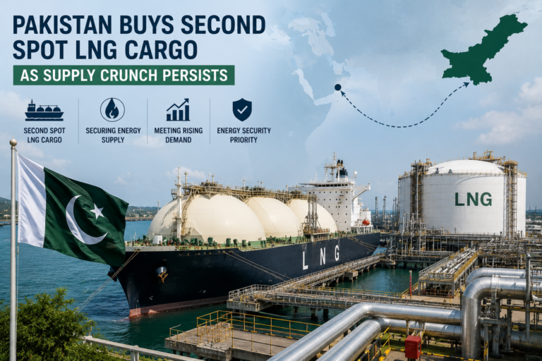 LNG carrier unloading at a modern import terminal supporting Pakistan's energy supply.